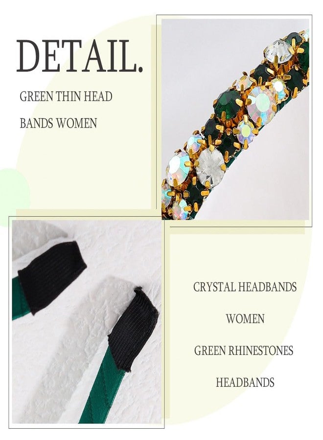 Firuilo Rhinestones Headband Green Thin Head Bands Bling Crystal Hair Bands Bejeweled Diamond Hair Accessories for Women and Girls (Green) - Image 4